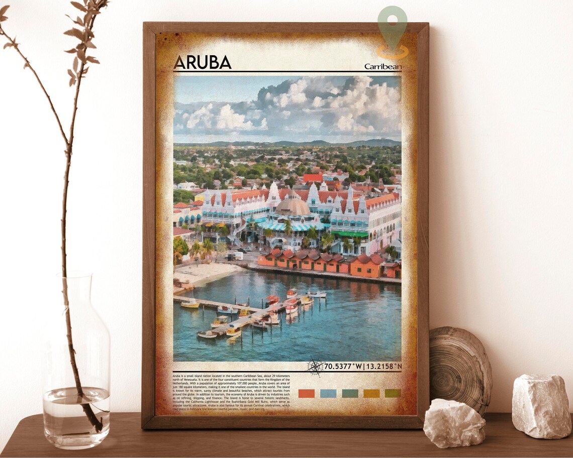 Aruba Caribbean Island Waterfront Harbor Town Travel Art Poster - Image 6