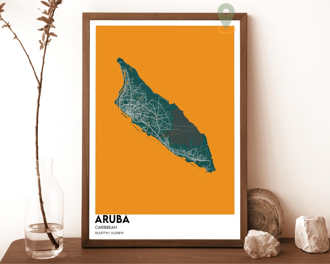 Aruba Caribbean Island Navy Gold Street Map Modern Travel Poster - Image 5