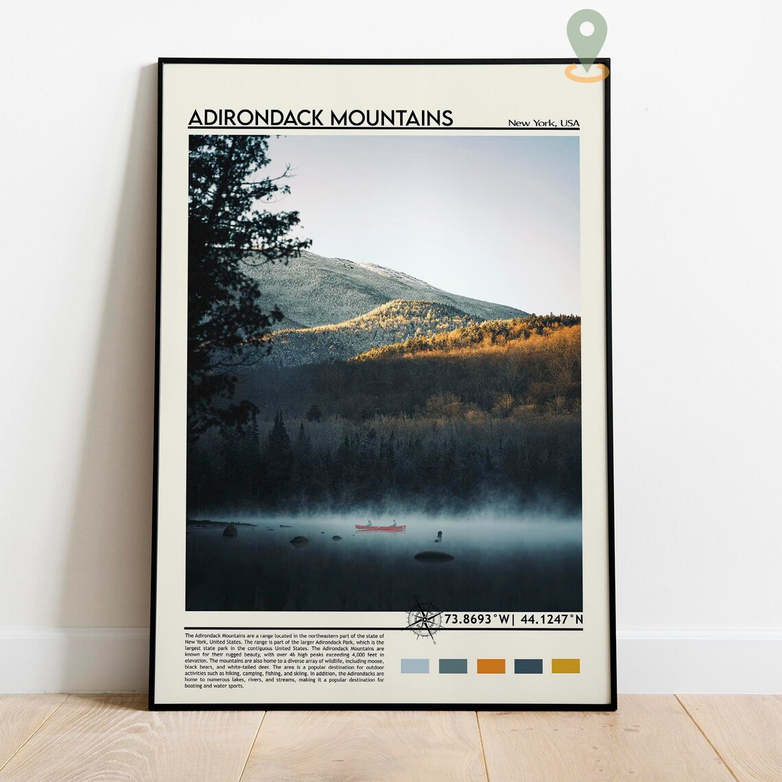 Adirondack Mountains New York Misty Lake Canoe Travel Poster - Image 2