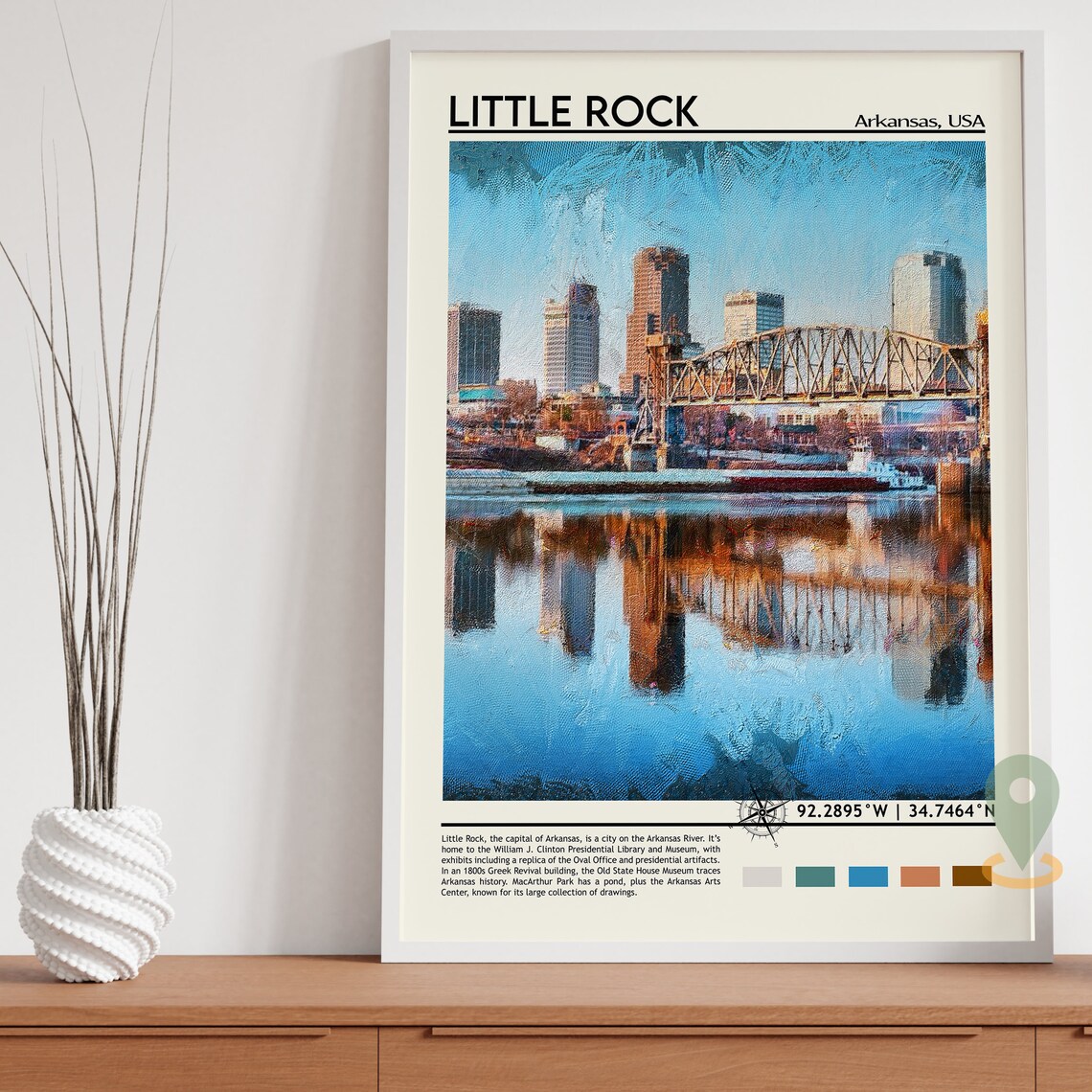 Little Rock Arkansas River Bridge Skyline Watercolor City Poster - Image 3