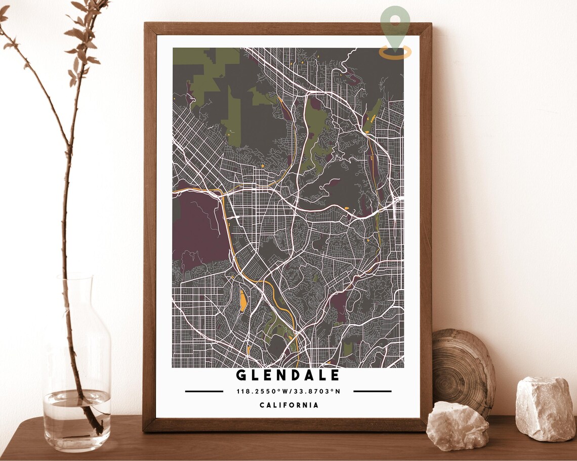 Glendale California Dark Street Map City Grid Modern Art Poster