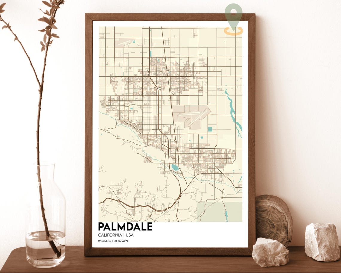 Palmdale California Bold Purple Teal Modern City Map Art Poster - Image 5