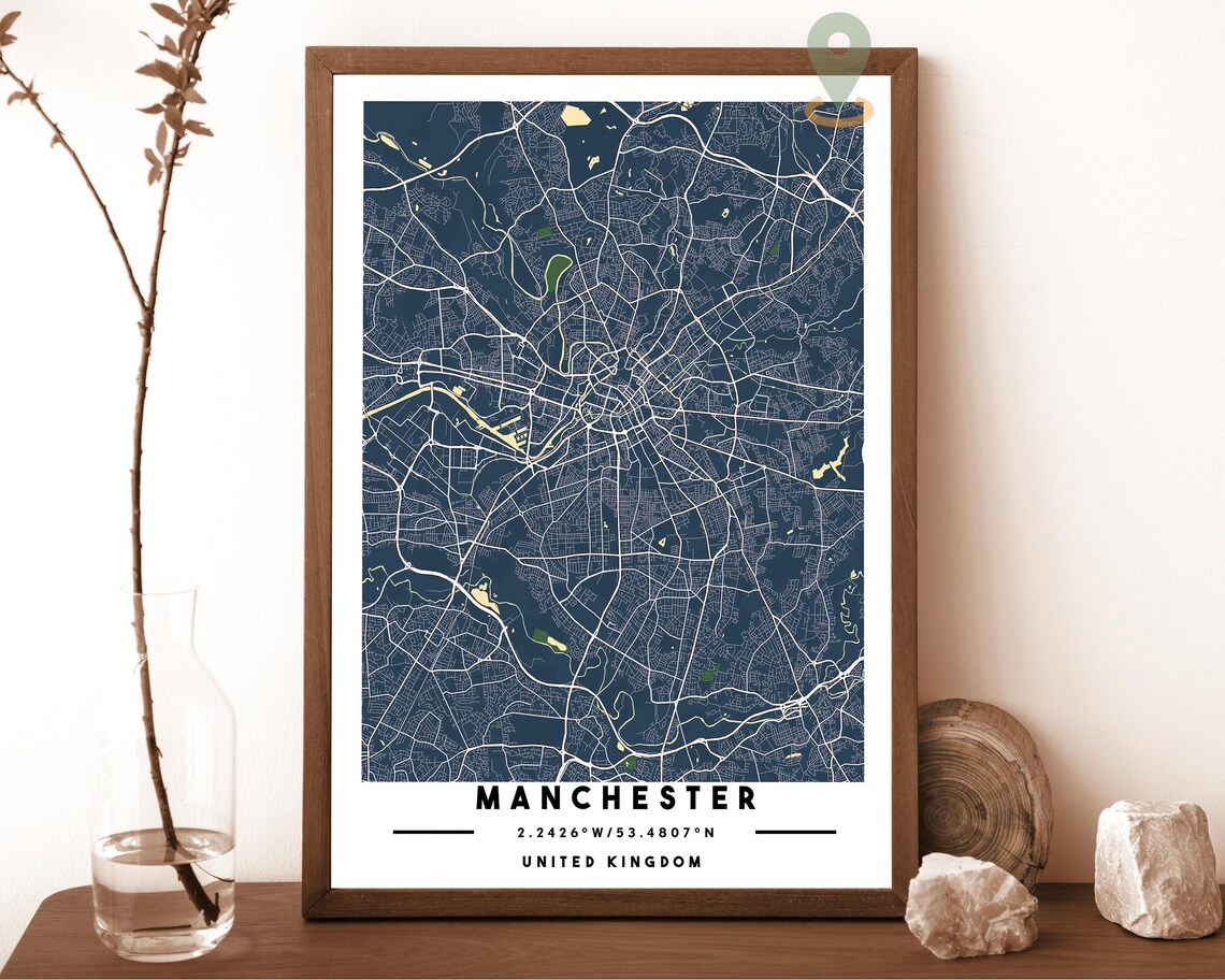 Manchester United Kingdom City Map Dark Modern Amber Street Art Poster - Image 6