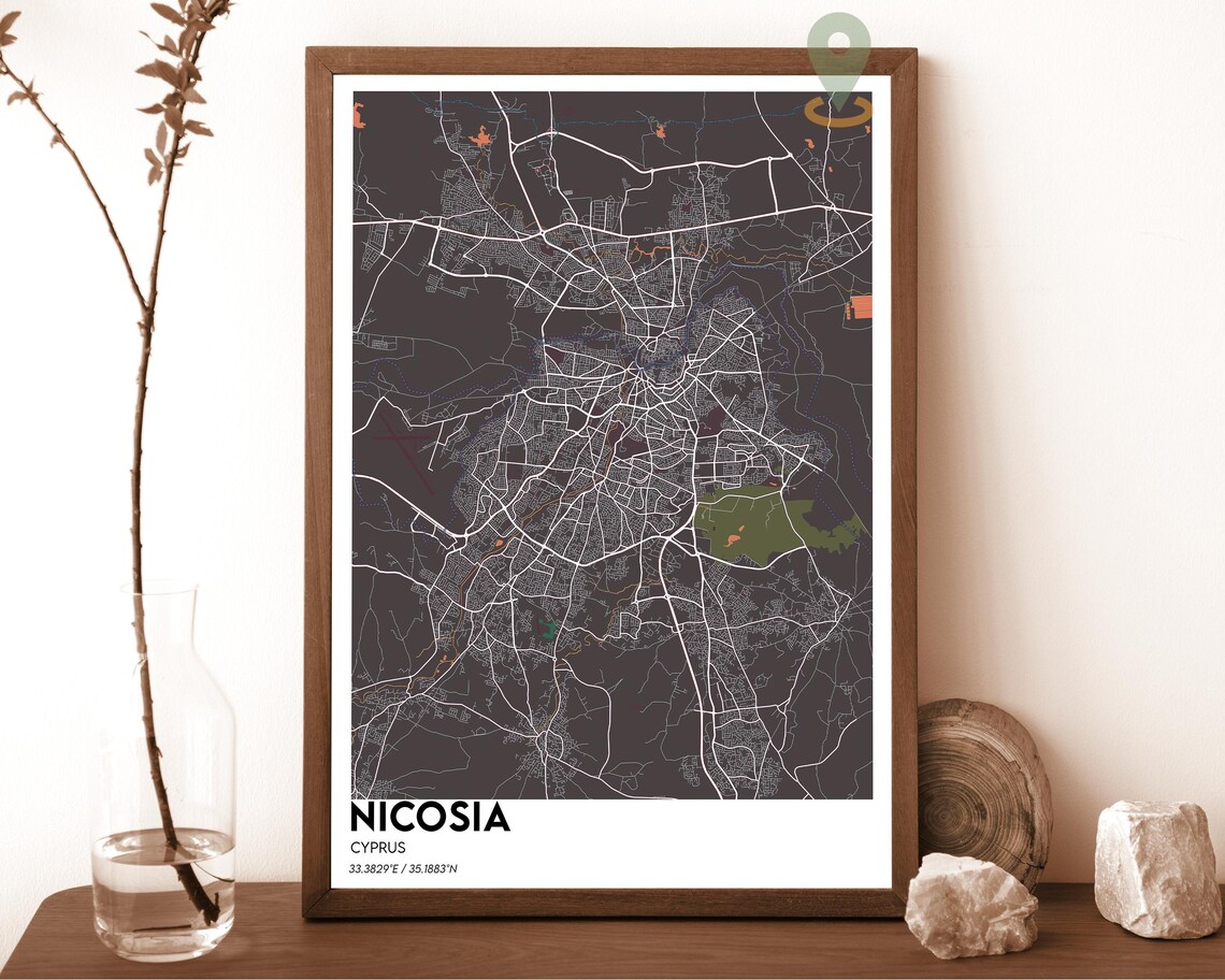 Nicosia Cyprus Neon Pink Street Map Modern City Travel Decor Poster - Image 3