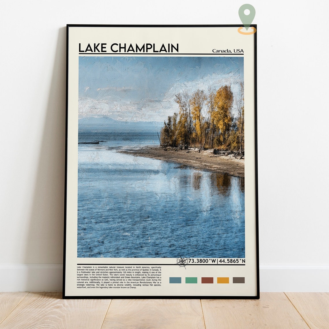 Lake Champlain Canada USA Calm Shoreline Trees Painterly Art Poster - Image 2