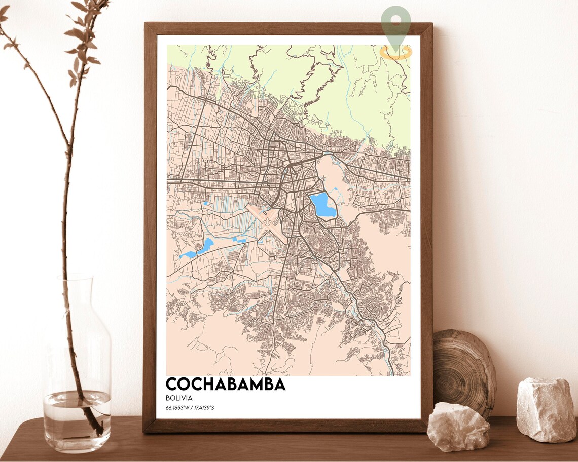 Cochabamba Bolivia Vintage Sepia Style City Street Map Gallery Wall Art - Image 4