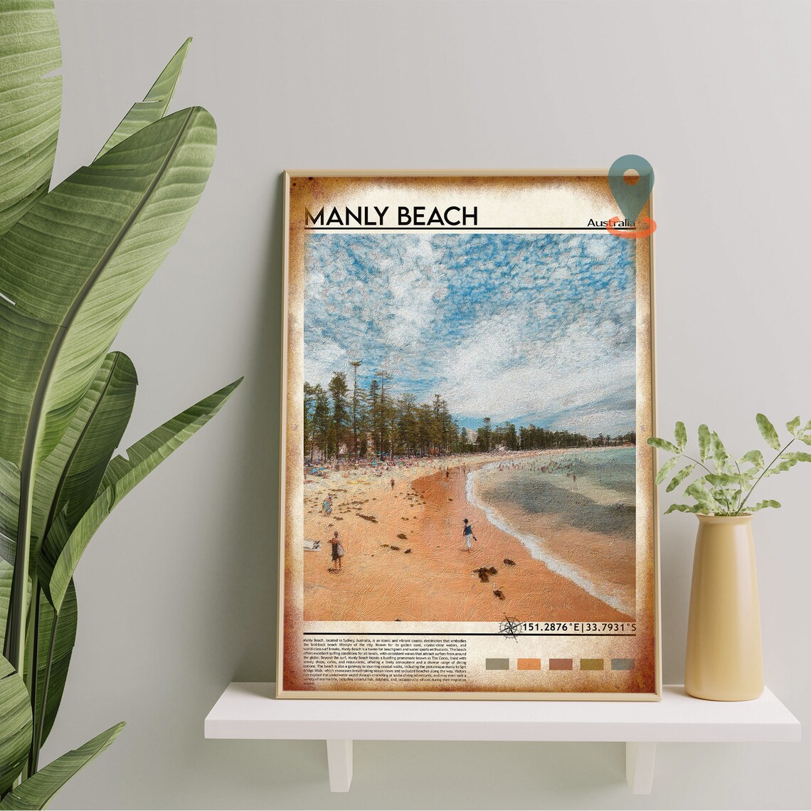 Manly Beach Australia Golden Sand Shoreline Photo Art Poster - Image 3