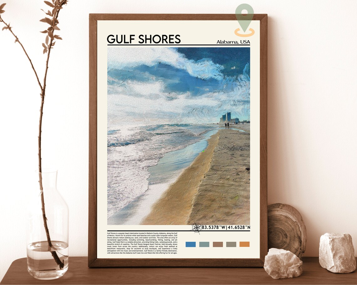 Gulf Shores Alabama White Sand Beach Waves Sunset Travel Poster