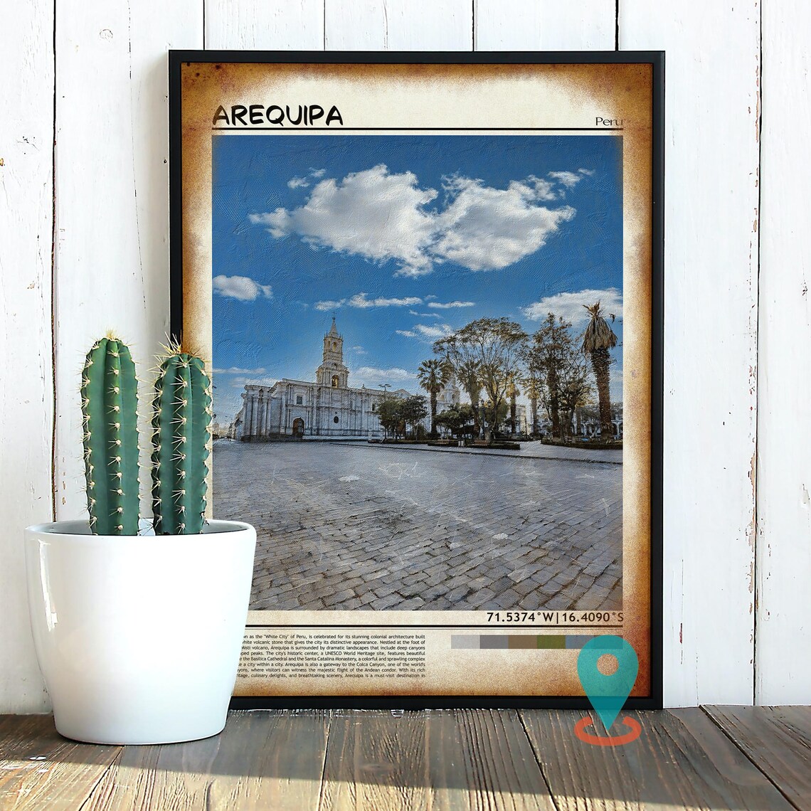 Arequipa Peru White Colonial Cathedral Plaza Vintage Travel Poster - Image 2
