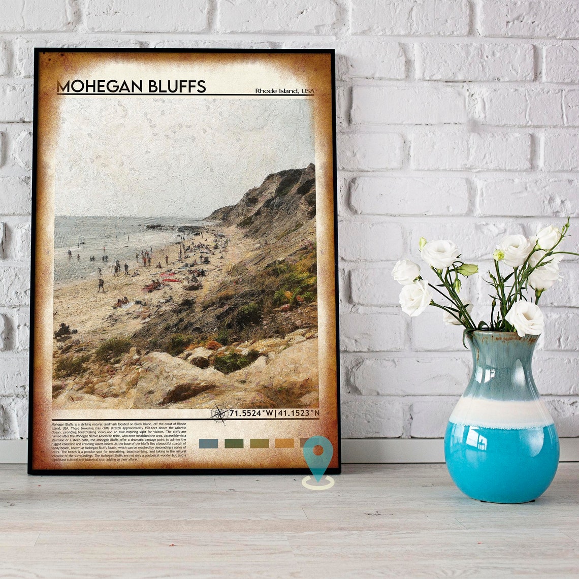 Mohegan Bluffs Rhode Island Beach Cliffs Summer Aerial View Poster - Image 4
