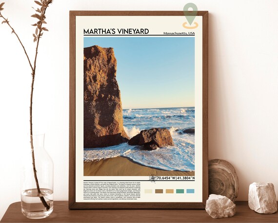 Marthas Vineyard Massachusetts Rocky Coast Waves Travel Poster