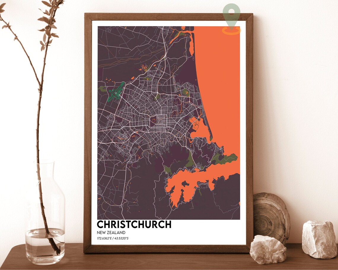 Christchurch New Zealand Neon Magenta Night City Street Map Art Print - Image 4
