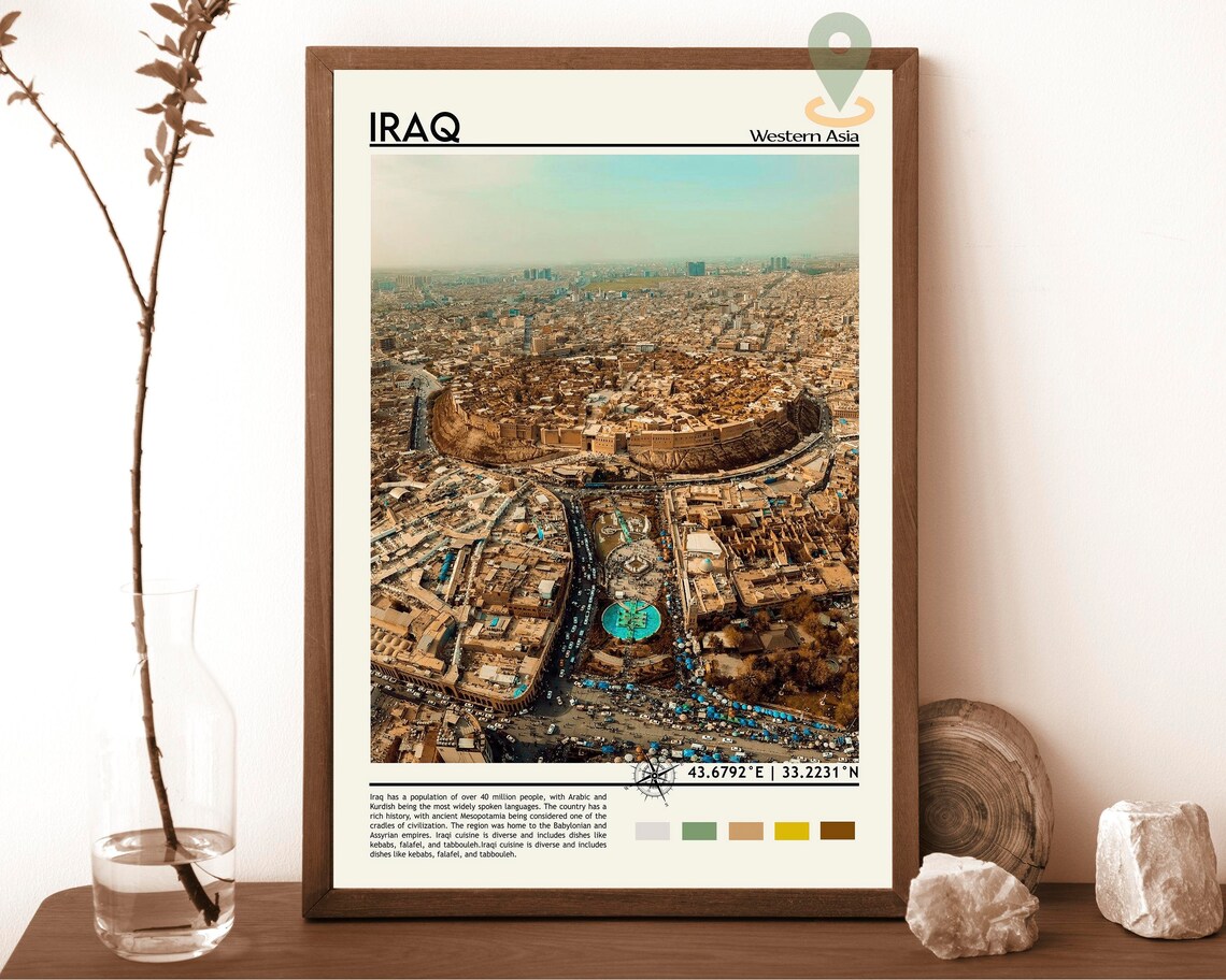 Iraq Western Asia Ancient Citadel Aerial Cityscape Travel Poster