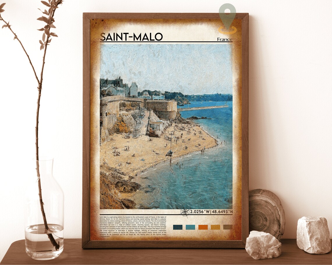 Saint-Malo France Historic Walled City Beach Painting Poster - Image 6