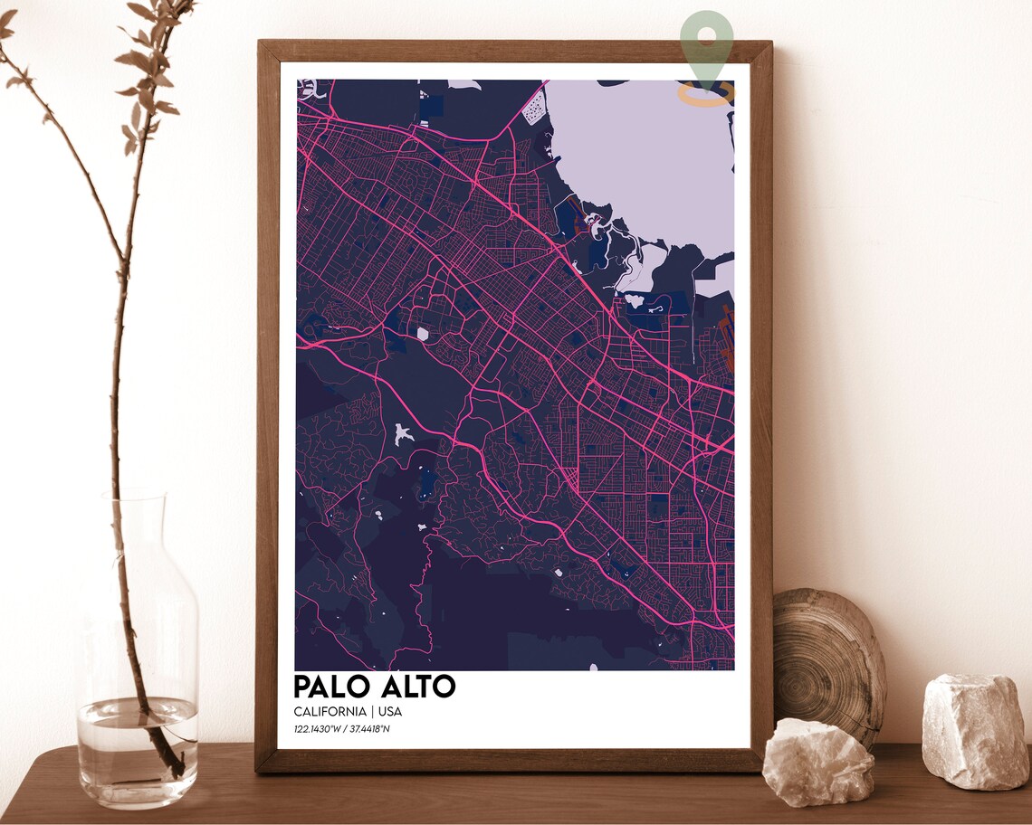 Palo Alto California Dark Navy Modern City Map Decor Art Poster - Image 2