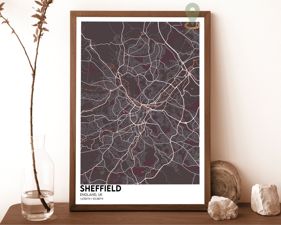 Sheffield England UK Dark Green Minimalist City Map Art Poster - Image 5