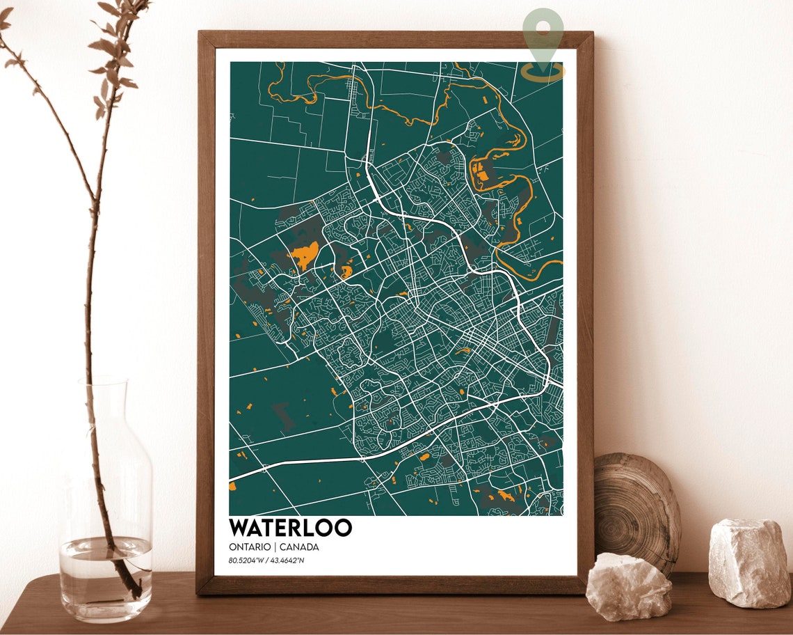 Waterloo Ontario Canada City Map Poster Red Modern Minimalist Art - Image 4