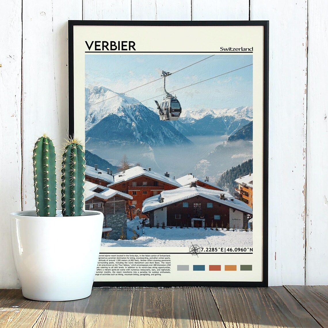 Verbier Switzerland Alpine Gondola Snowy Village Ski Resort Poster - Image 5