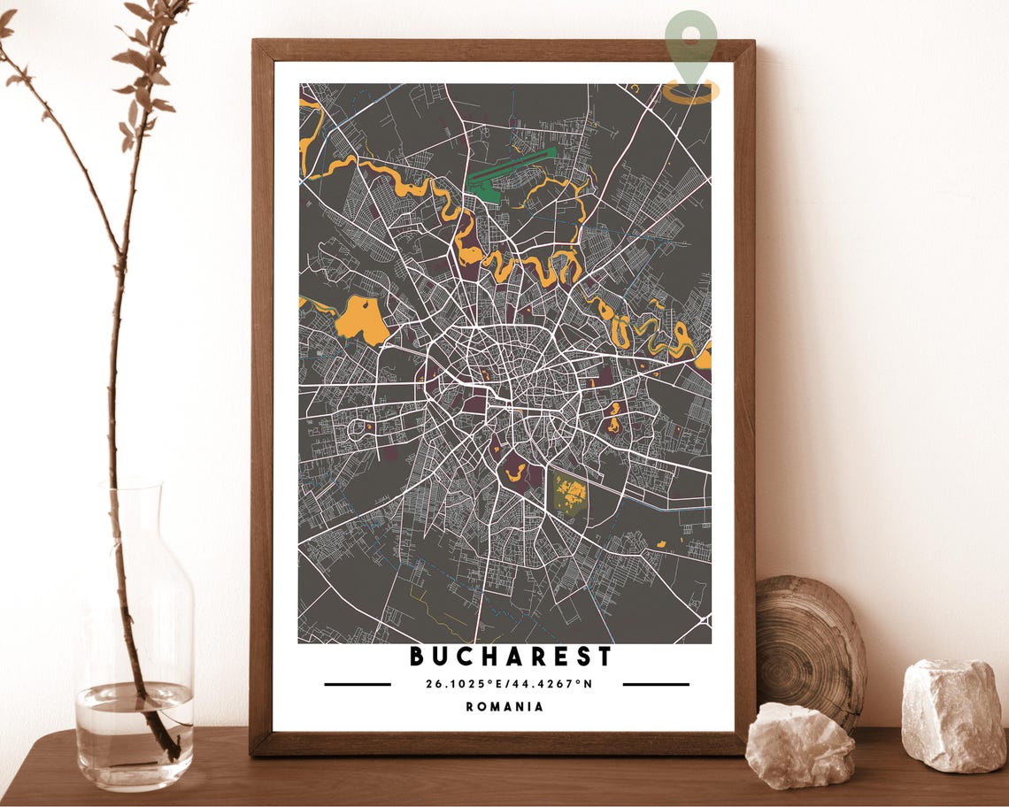 Bucharest Romania Black Street Map Coordinates Minimalist Poster - Image 5