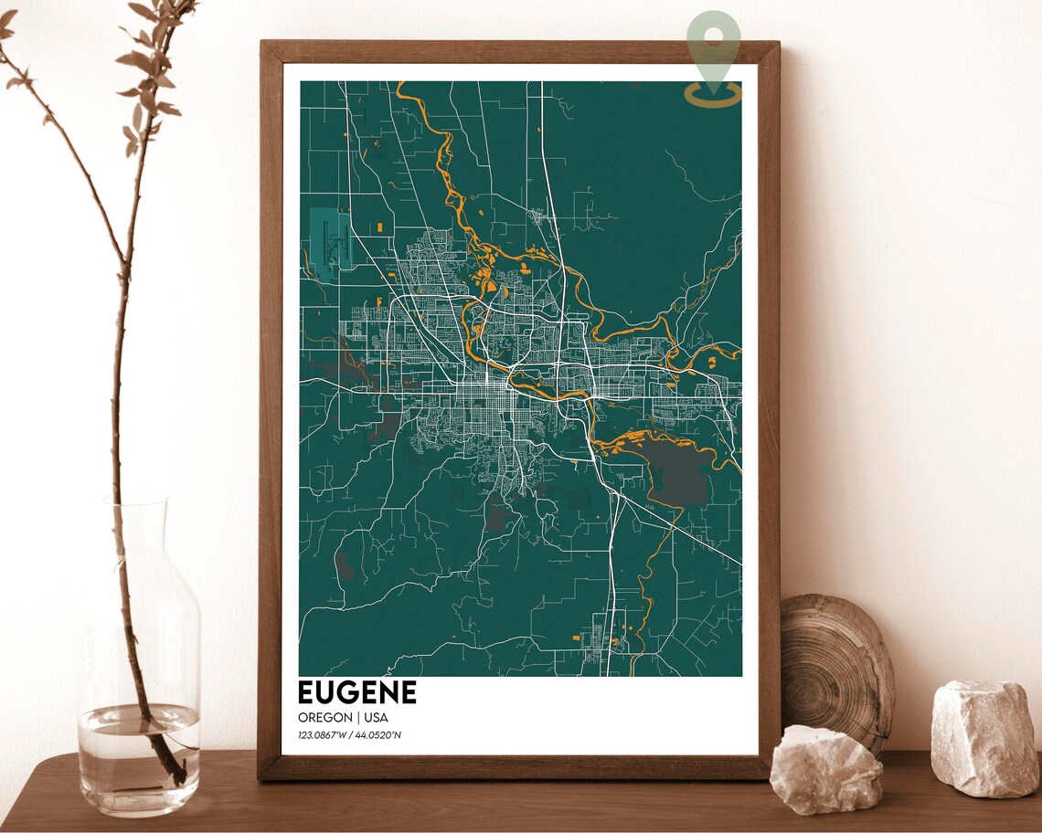 Eugene Oregon USA Night Street Map Dark Modern City Art Poster - Image 4