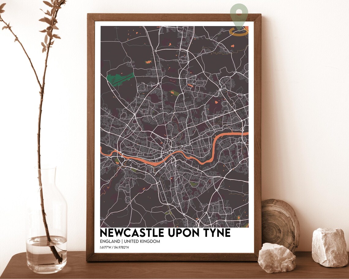 Newcastle upon Tyne England UK Red City Street Map Art Poster - Image 3