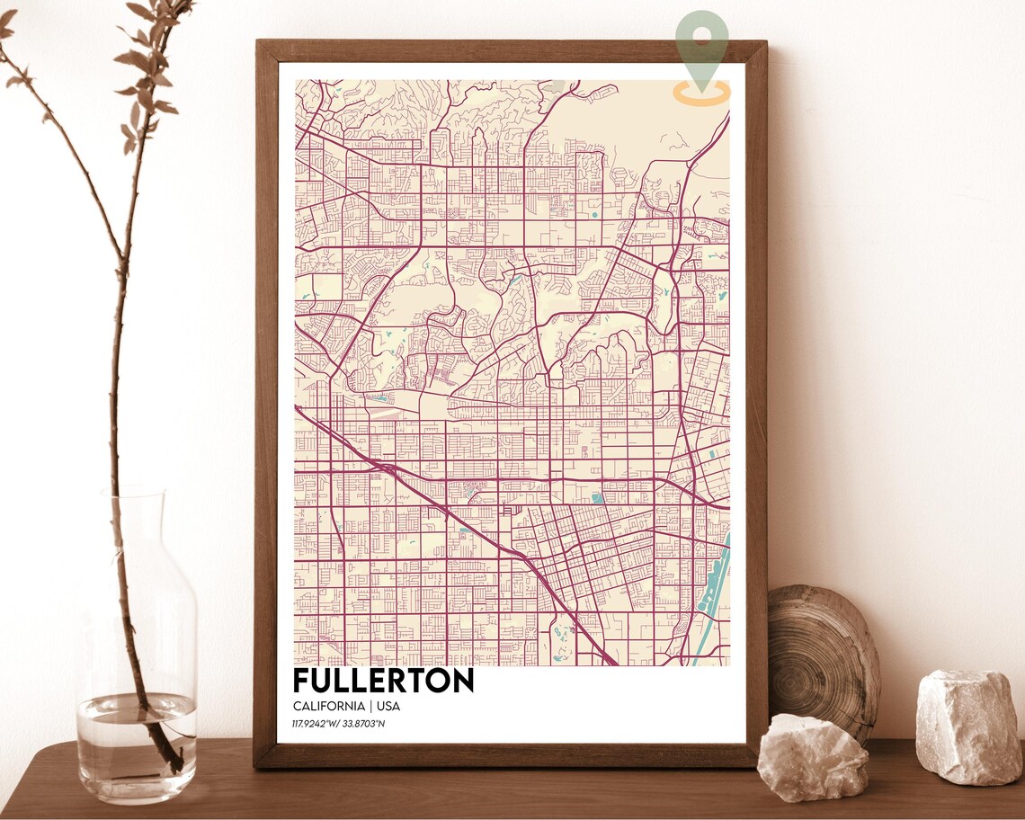 Fullerton California Navy Blue Gold City Map Home Decor Poster - Image 6
