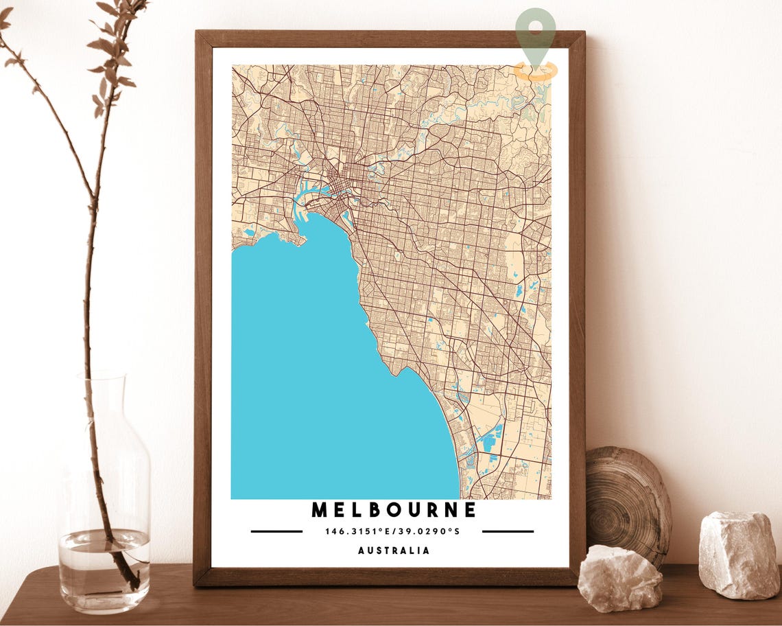 Melbourne Australia Navy Blue Yellow Modern Street Map Poster - Image 4