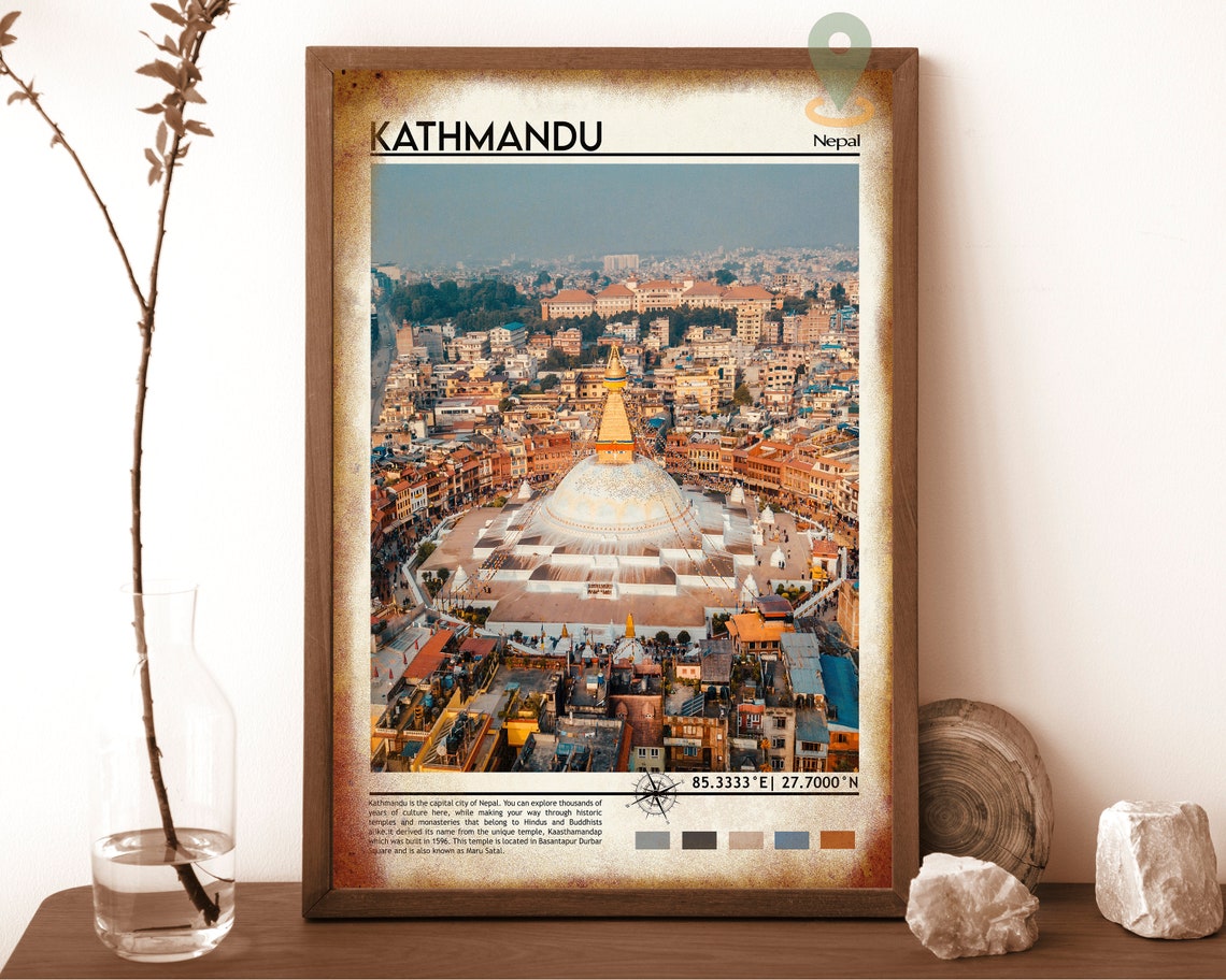 Kathmandu Nepal Boudhanath Stupa Aerial City View Travel Print - Image 6