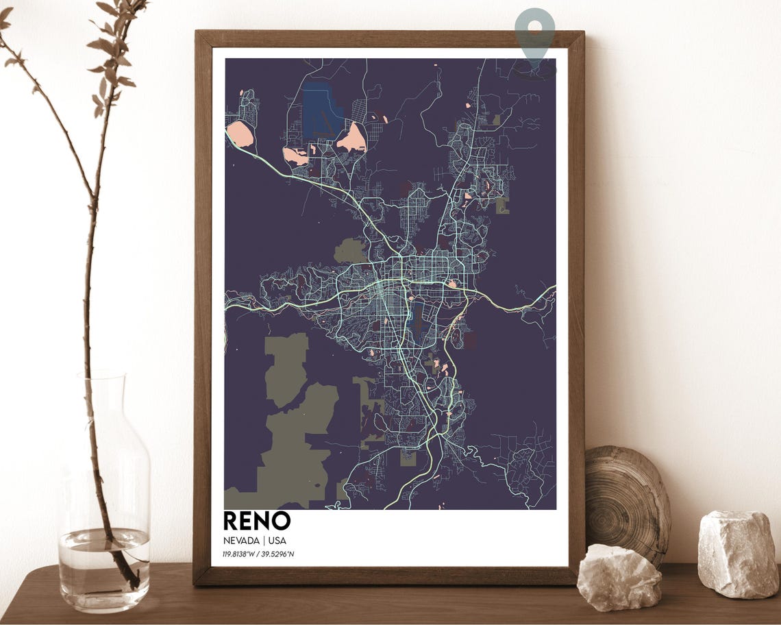 Reno Nevada Crimson Red Stylish Modern City Map Home Decor Poster - Image 3