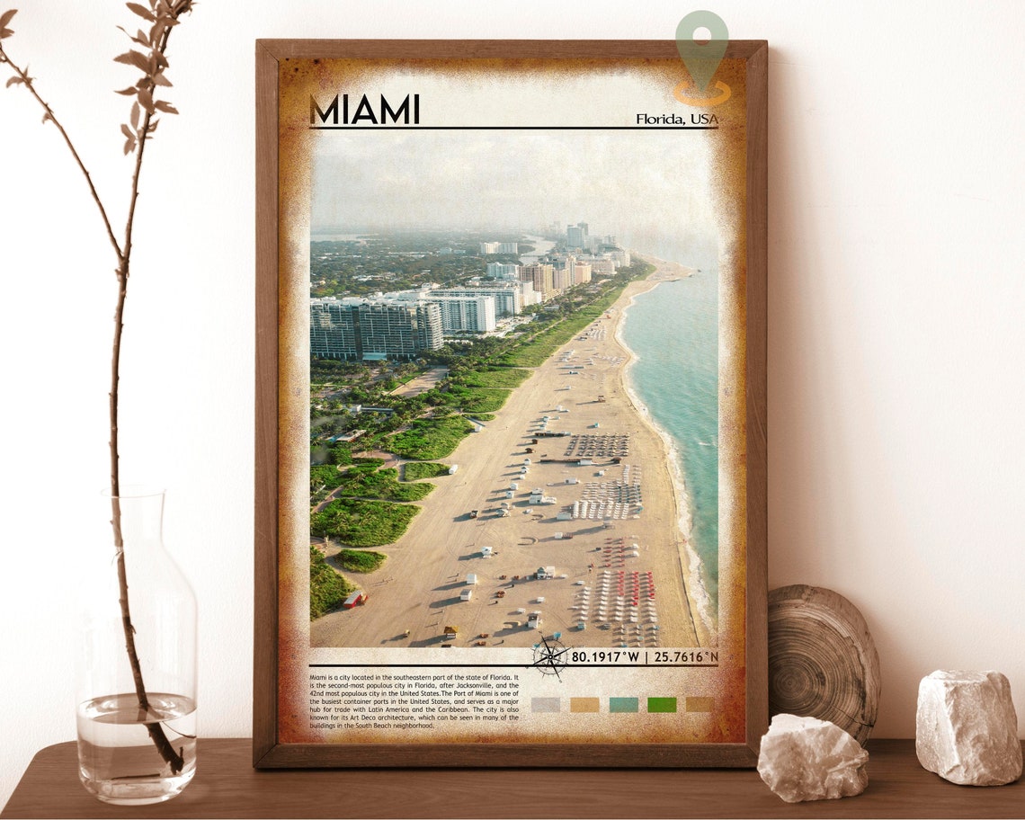 Miami Florida Aerial Beach Skyline Tropical Coast Travel Poster - Image 6