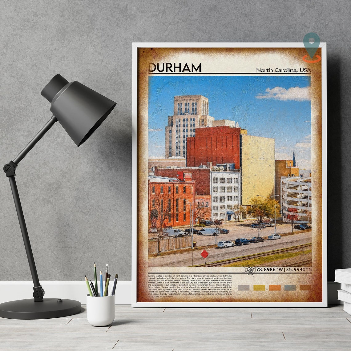 Durham North Carolina Downtown Skyline Brick Architecture Poster - Image 4