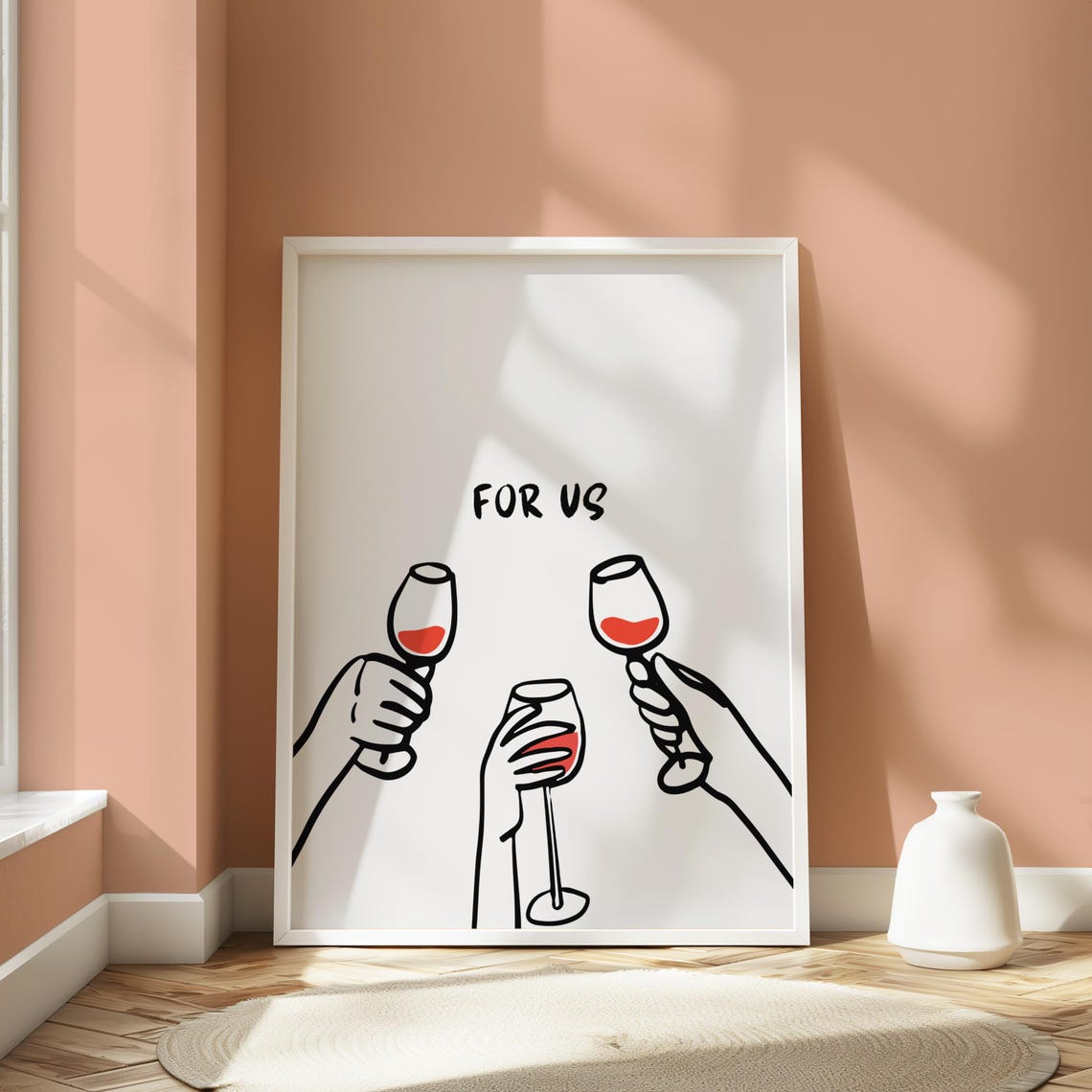 For Us Wine Toast Three Glasses Minimalist Line Art Bar Poster - Image 2