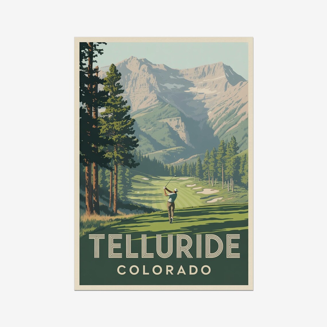 Telluride Colorado Mountain Golf Fairway Retro Sports Poster