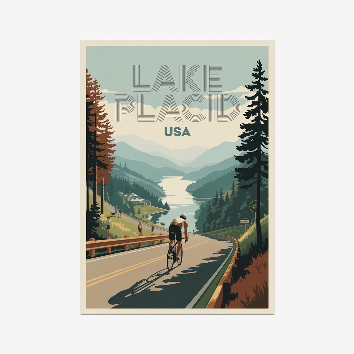 Lake Placid USA Vintage Triathlon Bike Ride Retro Sport Poster