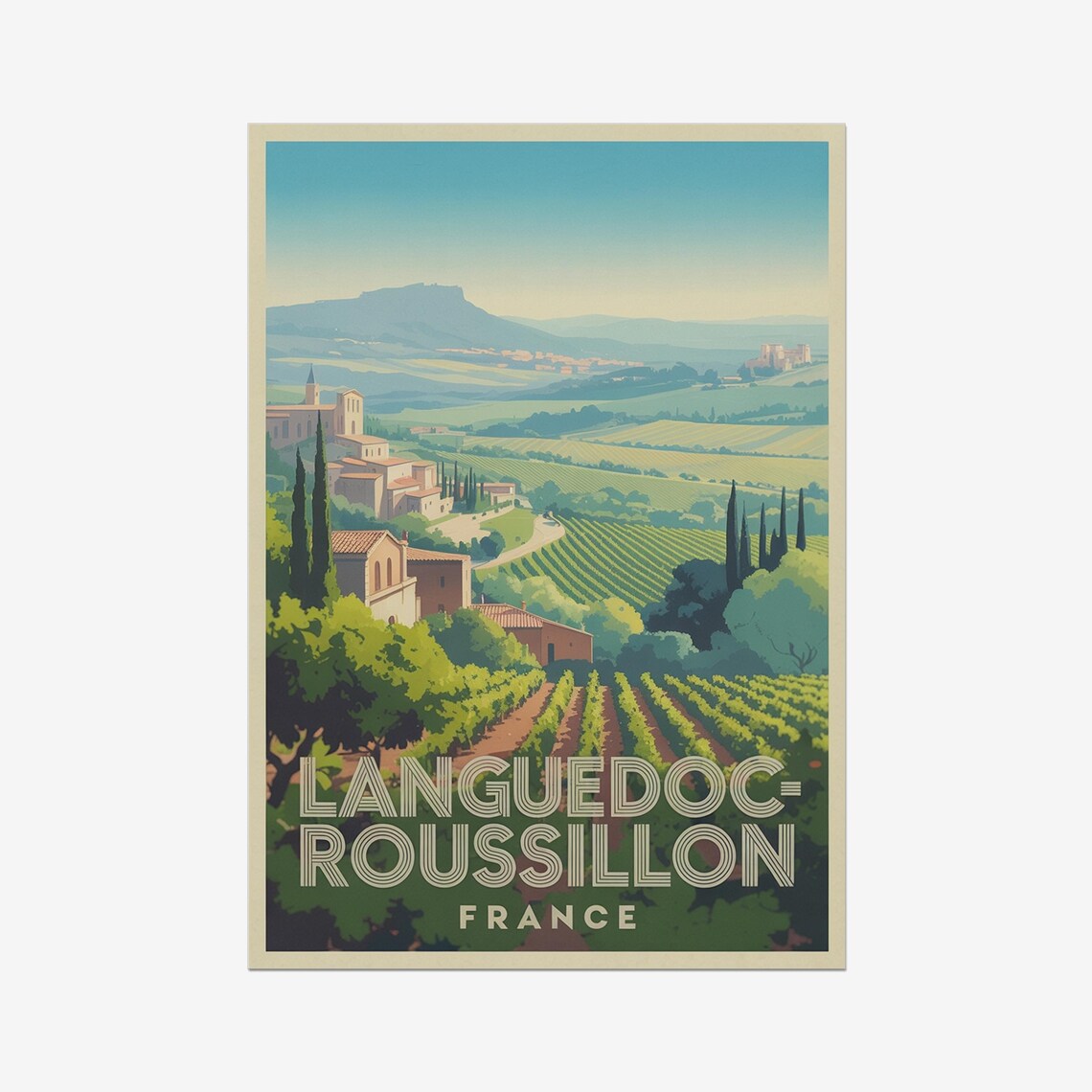 Languedoc Roussillon France Rolling Vineyards Vintage Travel Poster
