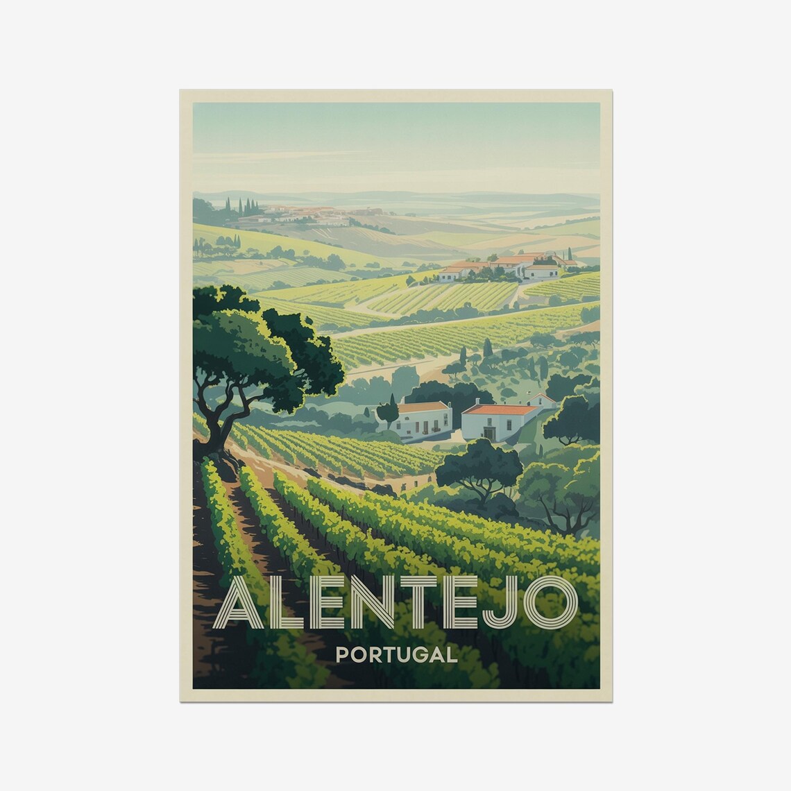 Alentejo Portugal Vineyard Cork Oak Hills Vintage Travel Poster