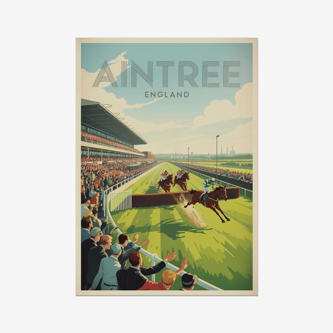 Aintree England Racecourse Steeplechase Horse Racing Vintage Poster