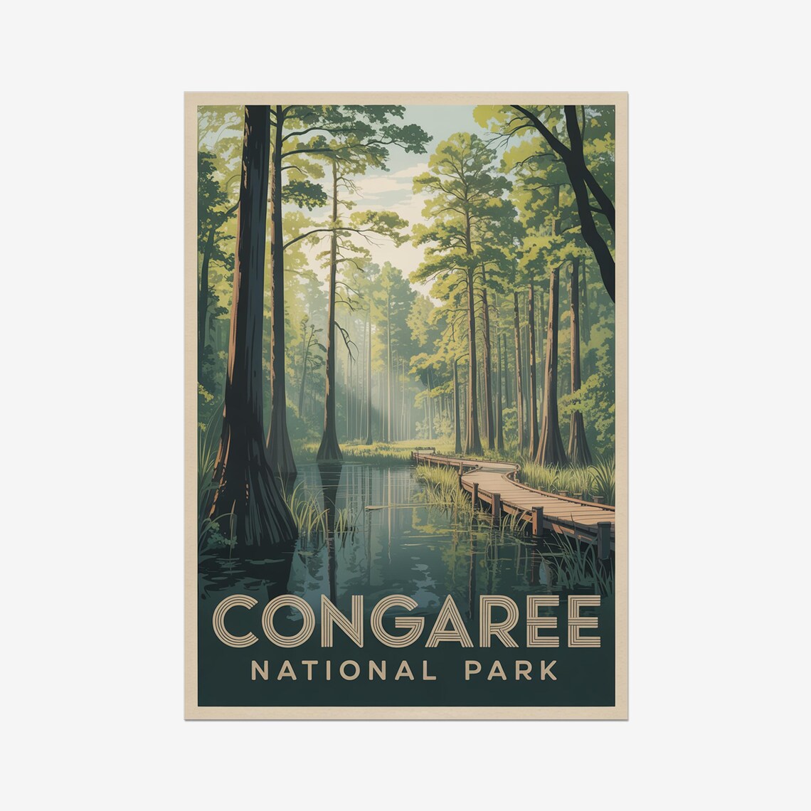 Congaree National Park Vintage Travel Poster Cypress Swamp Boardwalk