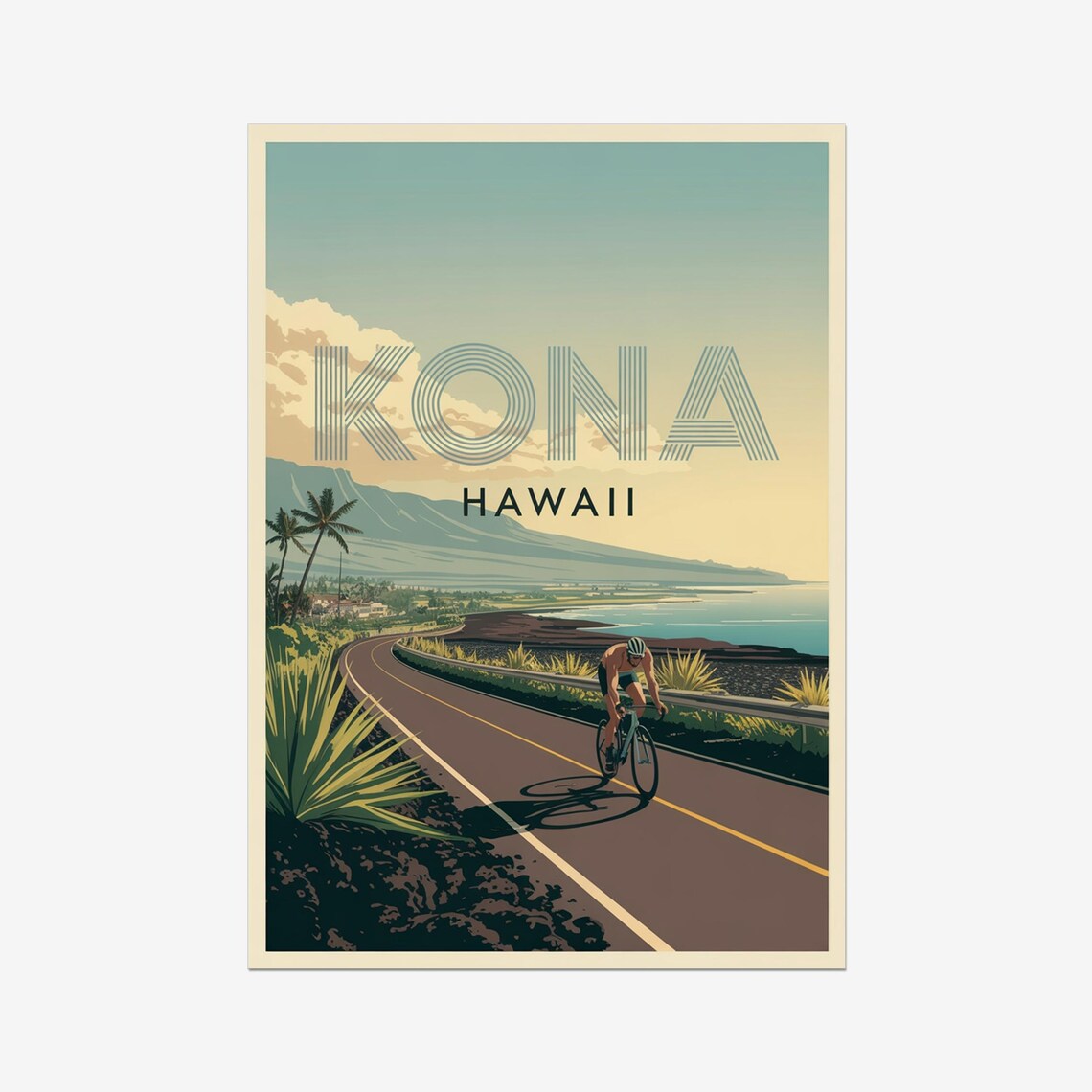 Kona Hawaii Vintage Triathlon Cycling Coastal Road Travel Poster
