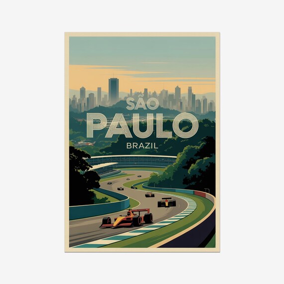 Sao Paulo Brazil Formula 1 Race Track Sunset Grand Prix Poster