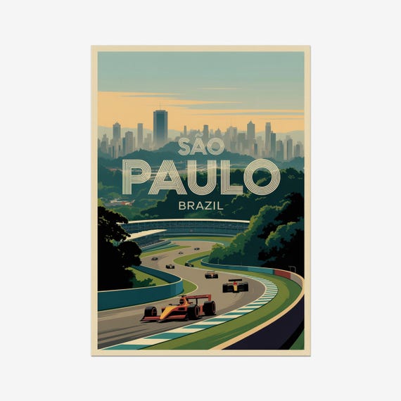 Sao Paulo F1 Circuit Vintage Poster Brazil Retro