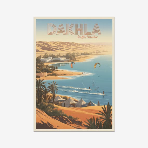 Dakhla Vintage Travel Poster Morocco Wall Art Hd Prints