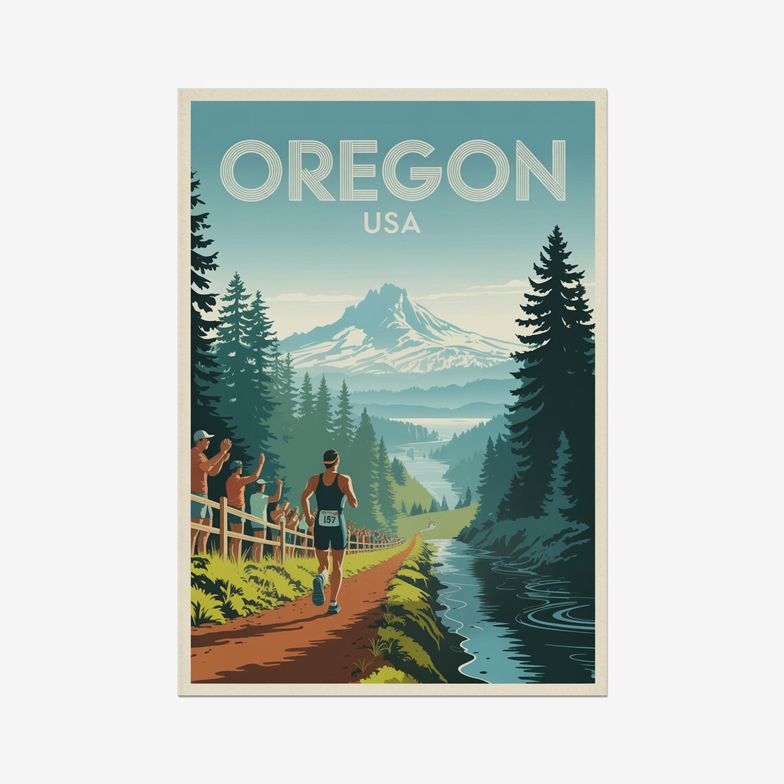 Oregon USA Triathlon Run Scenic Trail Runner Vintage Sports Poster