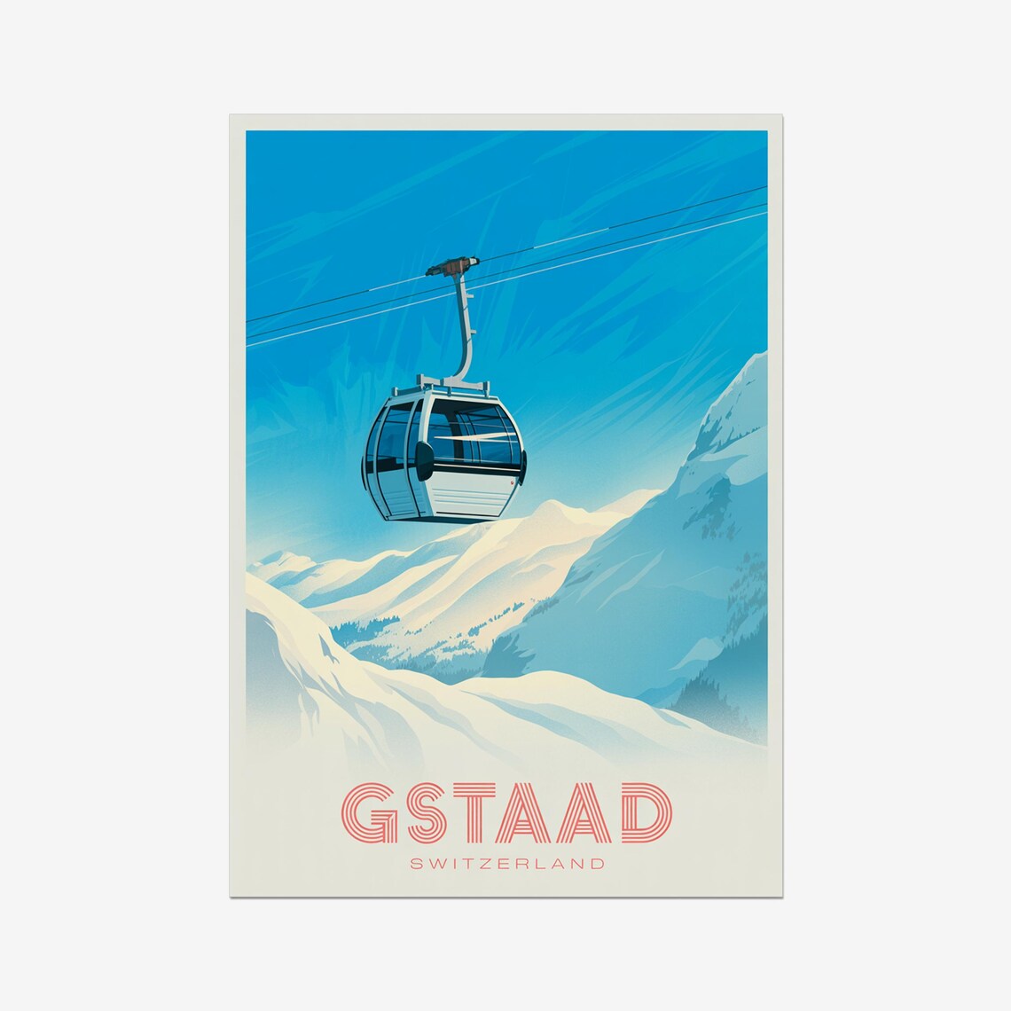 Gstaad Switzerland Vintage Alpine Ski Gondola Travel Poster Art