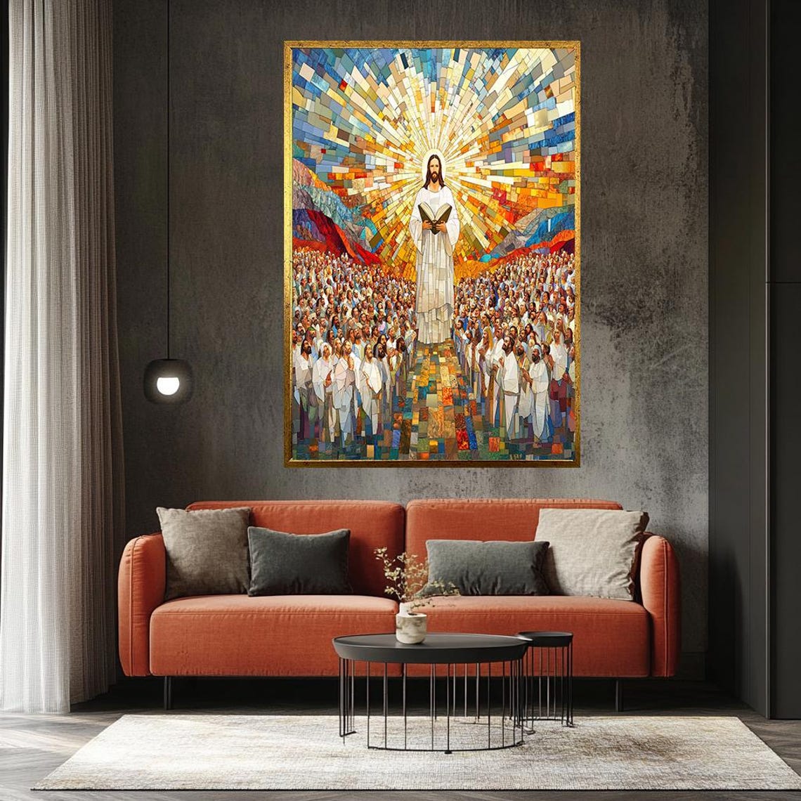 Jesus with Open Book Teaching the Multitude Mosaic Art Poster - Image 3