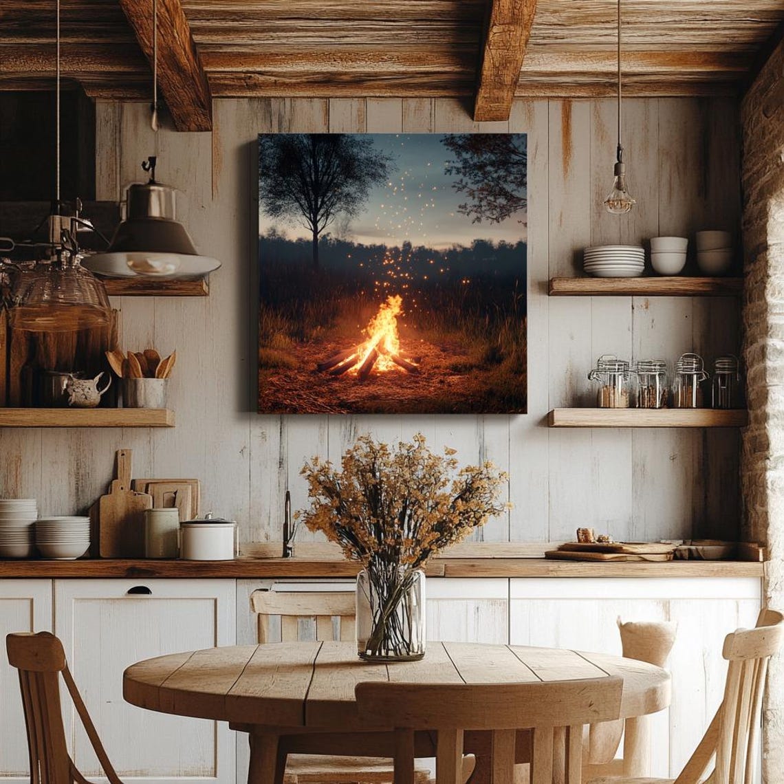Crackling Campfire With Rising Sparks Under A Starry Night Sky Poster - Image 2