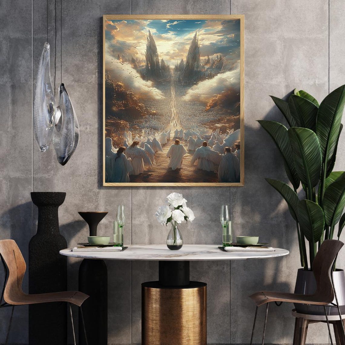 Angels Gathered Before A Radiant Celestial City In Clouds Poster - Image 3