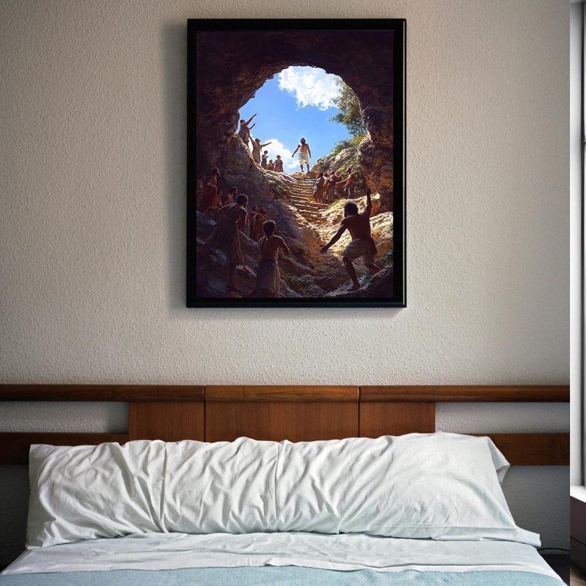 Jesus Leading People From Darkness To Light Cave Scene Poster - Image 3