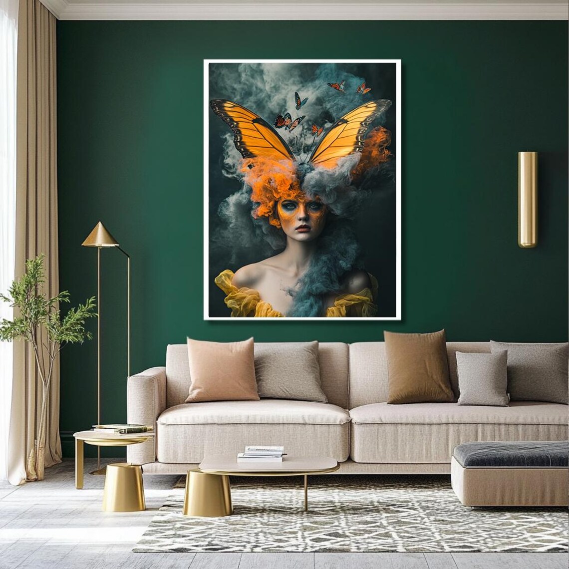 Surreal Butterfly Woman Monarch Wings Smoky Blue Fantasy Print - Image 2