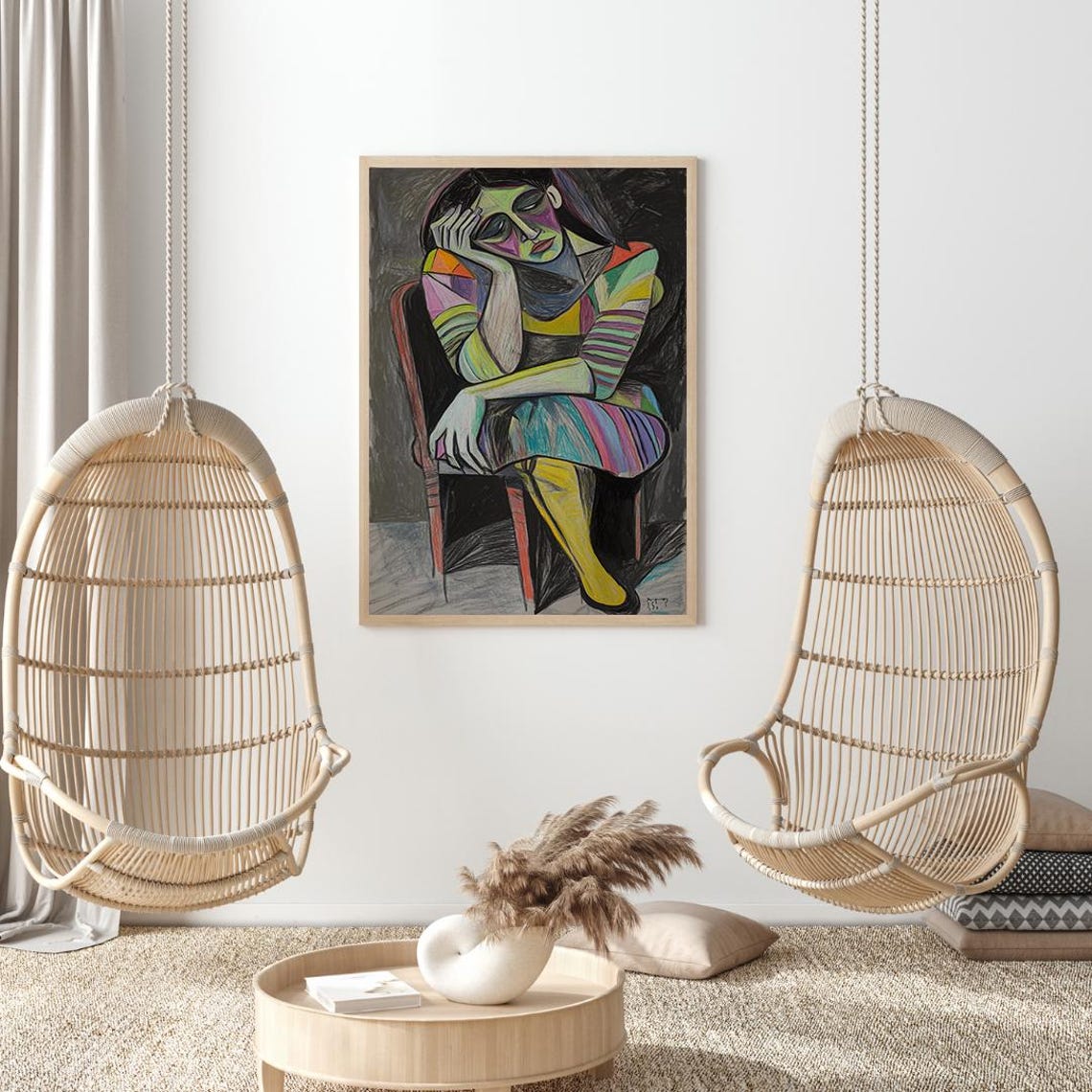 Colorful Cubist Woman Resting Geometric Modern Art Style Poster - Image 2